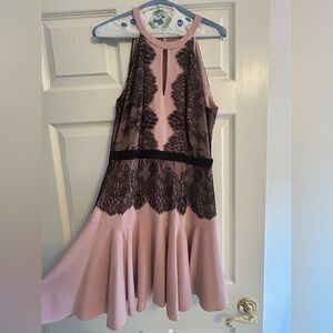 BCBG Maxazria Elegant Pink Dress with Black Lace Overlay